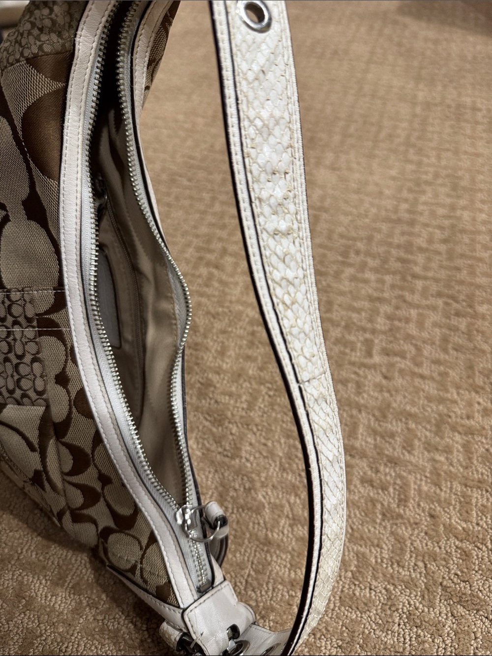 Coach Signature Pattern Patchwork Shoulder Bag - Python Trim - Picture 4 of 9